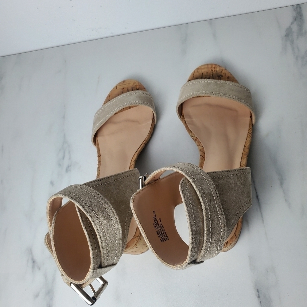 Sears faux suede ankle strap cork heel sandals - Picture 3 of 6